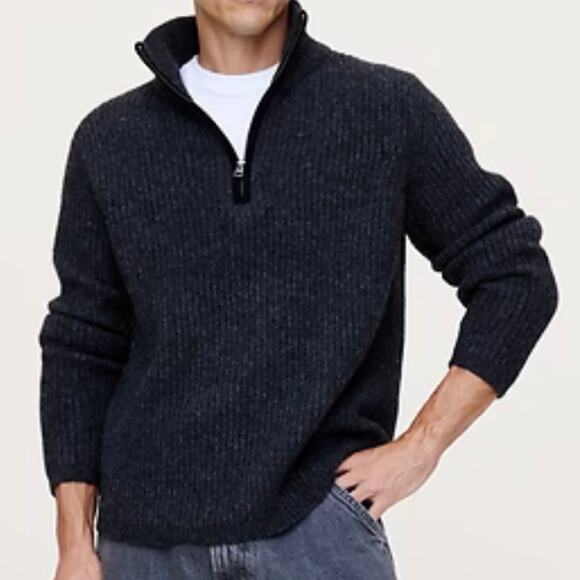 BANANA REPUBLICMen's Charcoal Gray Ribbed Zip Sweater Wool CamelMedium